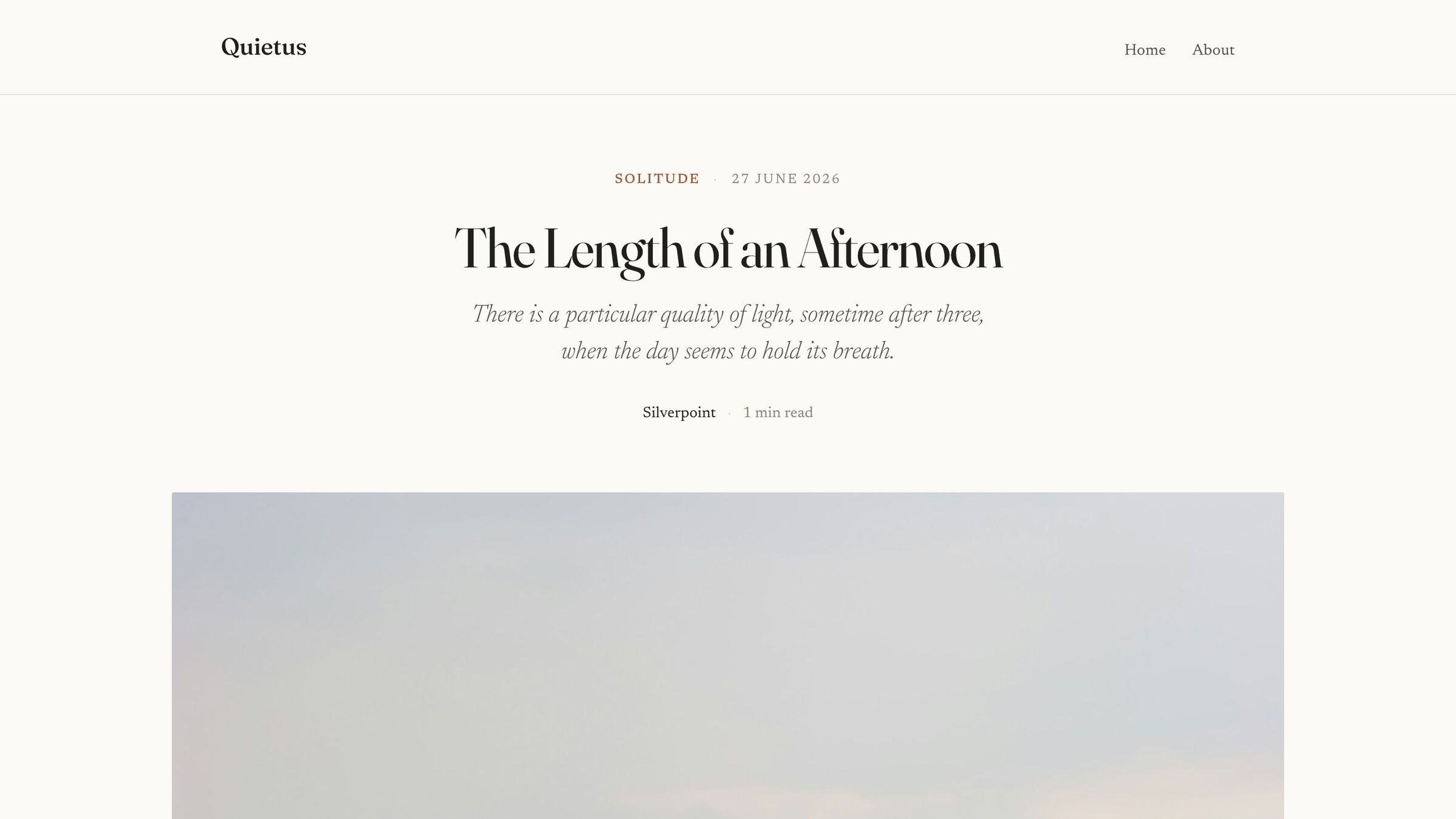 Quietus theme — a single essay showing the reading layout